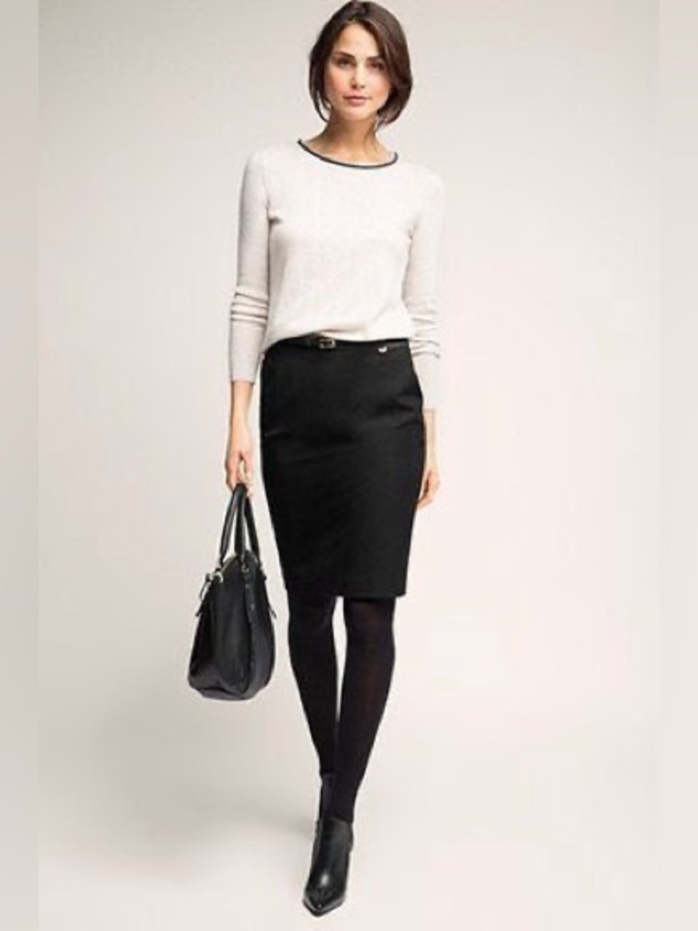 Calvin Klein Black Pencil Skirt + Skinny Belt knee length 12-14 cotton spandex